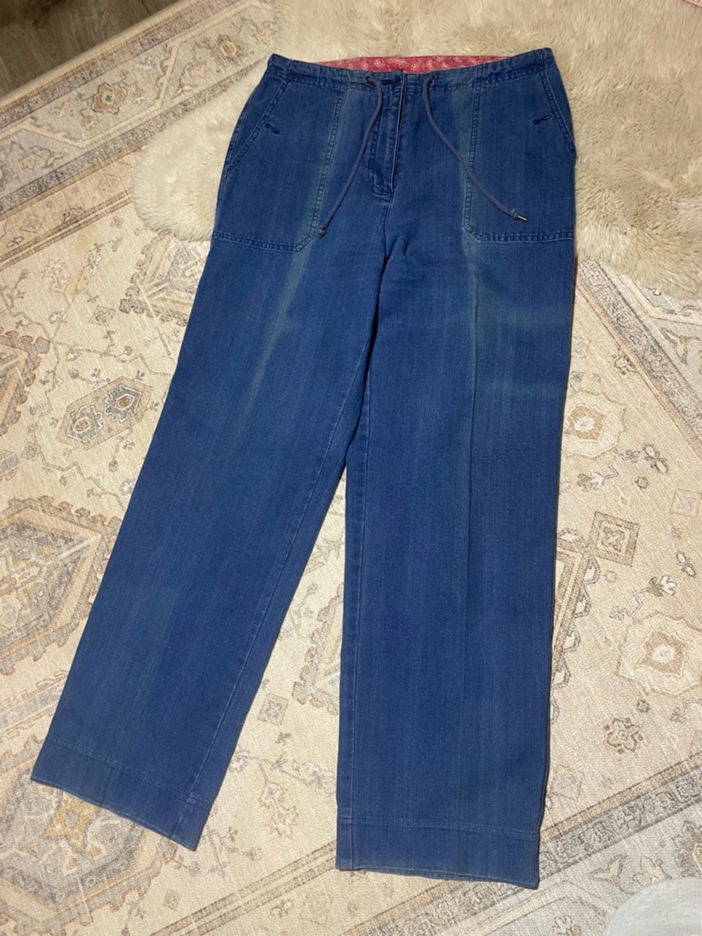 Vintage Lauren Ralph Lauren Blue Pants with Red Waistband Detail